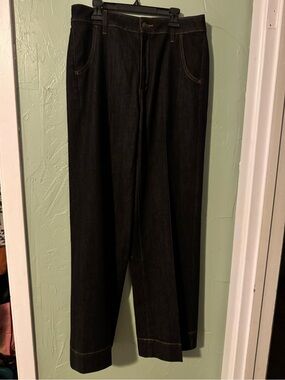 Chico's dark denim Wide-Leg Jeans with Contrast Stitching